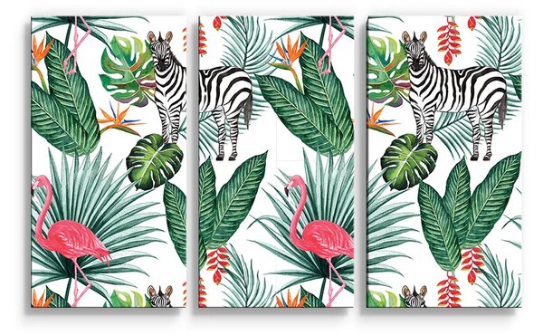 Sablio Obraz - 3-dílný Zebra a plameňák - 120x80 cm