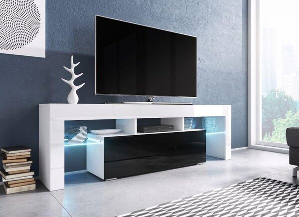 Televizní stolek Pavlínka 138cm, bílý lesk / černý lesk