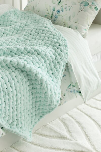 Deka Knittingly dětská - mint Ručně pletená deka 80/100