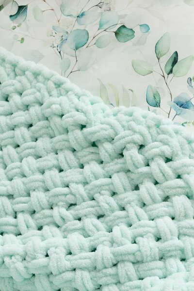 Deka Knittingly dětská - mint Ručně pletená deka 80/100