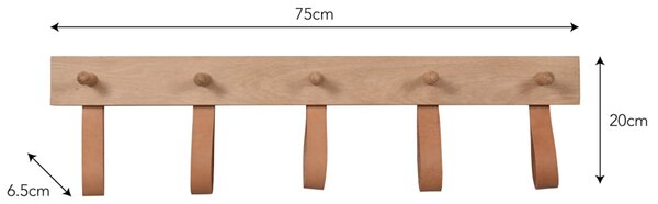 Dřevěný věšák s koženými poutky Peg Rail 75 cm Garden Trading