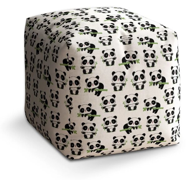 Sablio Taburet Cube Pandy s větvičkou - 40x40x40 cm