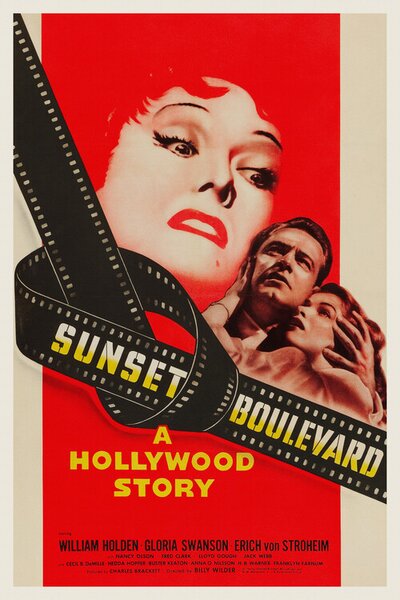 Obrazová reprodukce Sunset Boulevard (Vintage Cinema / Retro Movie Theatre Poster / Iconic Film Advert)