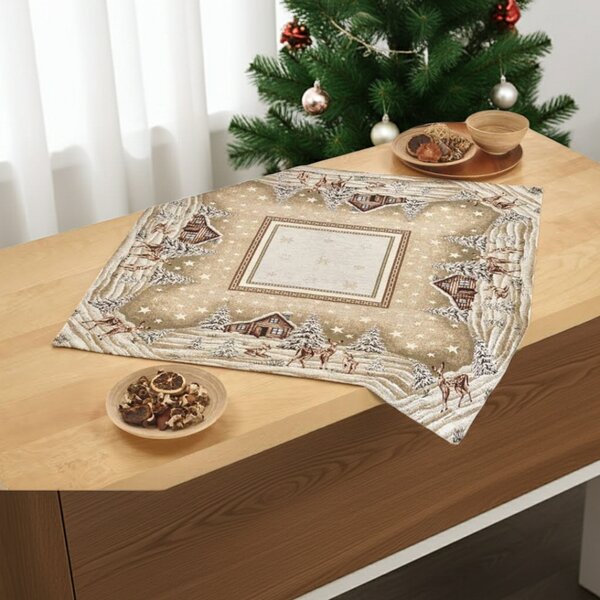 Vánoční gobelínový ubrus na stůl 90x90 cm Chenille IT030 Barva Béžová Rozměry 90x90 cm