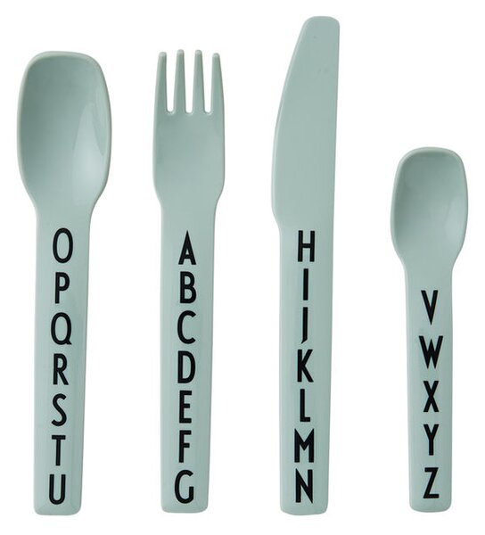 Dětský příbor Letters zelený – set 4 ks Design Letters