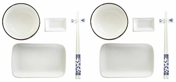 Sada na sushi DKD Home Decor 33,5 x 34,5 x 9 cm Porcelán Bílý Námořnický Modrý Orientální (33,5 x 34,5 x 9 cm)