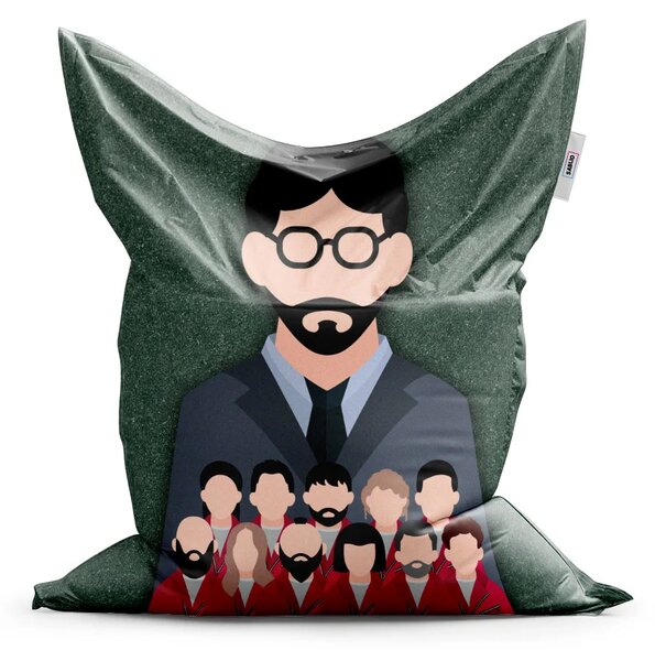 Sablio Sedací vak Money heist Profesor a jeho tým Zelená - 150x100 cm