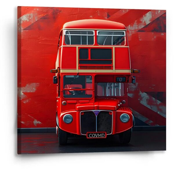Sablio Obraz Červený patrový autobus Vlajka - 50x50 cm