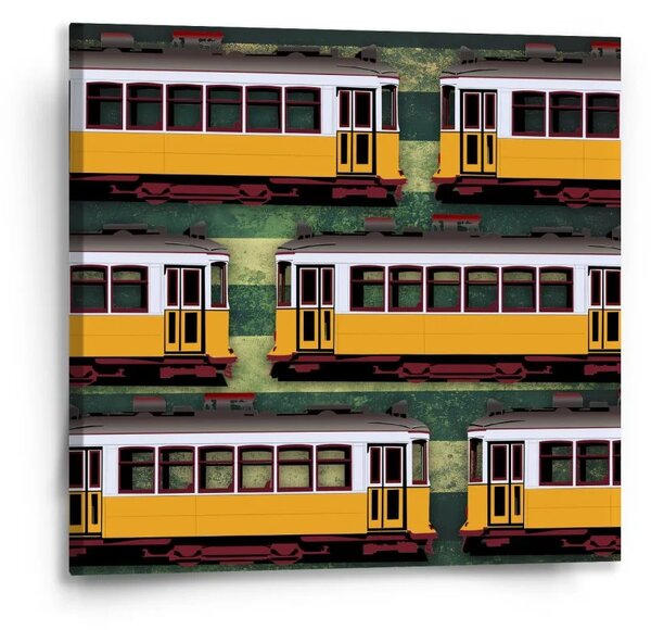 Sablio Obraz Lisabonské historické tramvaje Zelený Pattern - 50x50 cm