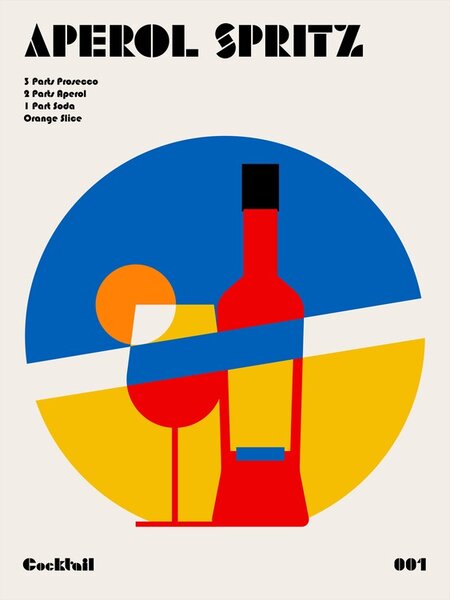 Ilustrace Aperol Spritz Cocktail Bauhaus Art Print, Retrodrome