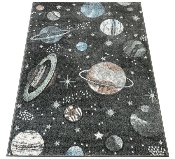 Makro Abra Dětský kusový koberec Lima C288A Vesmír Planety Rakety šedý Rozměr: 80x150 cm