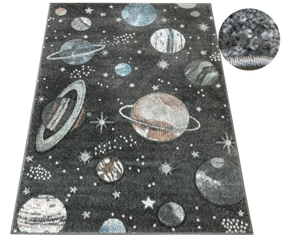 Makro Abra Dětský kusový koberec Lima C288A Vesmír Planety Rakety šedý Rozměr: 80x150 cm