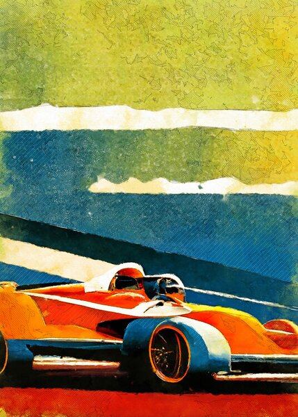 Ilustrace Formula 1 orange blue, Justyna Jaszke, (30 x 40 cm)