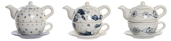 Konvička na čaj DKD Home Decor Modrý Bílý 750 ml Dolomite (3 kusů)