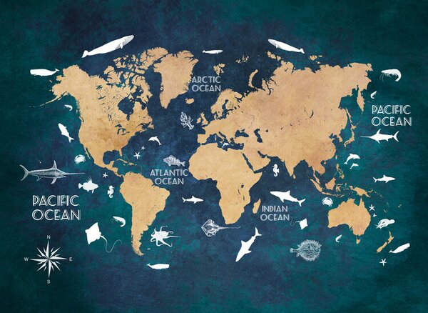 Ilustrace World map 3, Justyna Jaszke, (40 x 30 cm)
