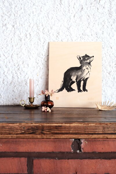 Obrázek na dřevěné kartě Fox Club 24x30 cm Teemu Järvi Illustrations