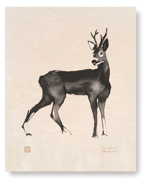 Obrázek na dřevěné kartě Deer 24x30 cm Teemu Järvi Illustrations