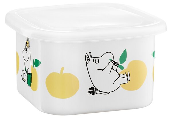 Dóza s víkem Moomin Joyful Apples 1l, smalt / bílo-žlutá