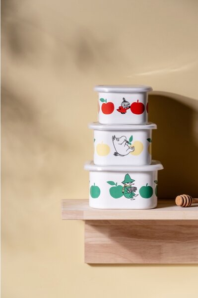 Dóza s víkem Moomin Joyful Apples 1l, smalt / bílo-žlutá