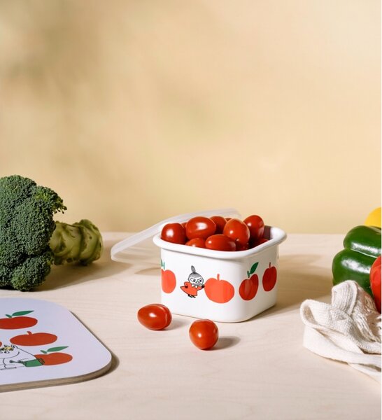 Dóza s víkem Moomin Joyful Apples 0,67l, smalt / bílo-červená