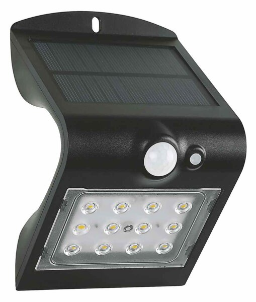 GreenLux LED venkovní solární reflektor FOX 1,5W černý, se senzorem pohybu a setmění GXSO005