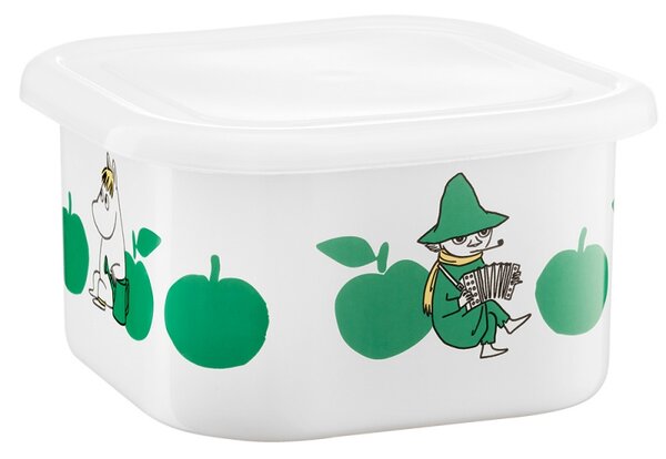 Dóza s víkem Moomin Joyful Apples 1,5l, smalt / bílo-zelená