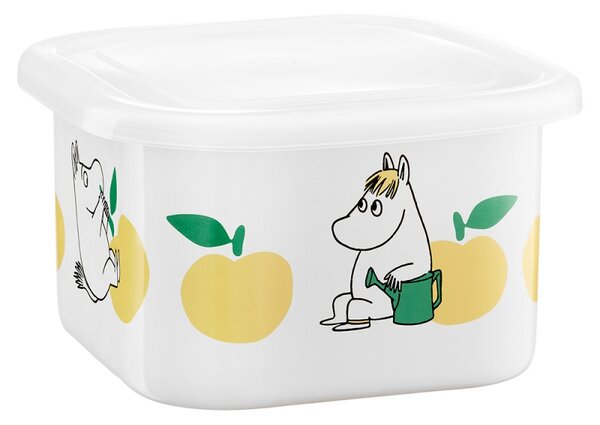 Dóza s víkem Moomin Joyful Apples 1l, smalt / bílo-žlutá