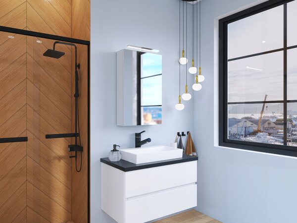 Závěsná koupelnová skříňka BETTER HOME černá se zrcadlem a LED osvětlením, 50x80 cm