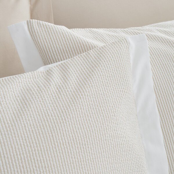 Krémové povlečení na jednolůžko z bavlněného perkálu 135x200 cm Seersucker Woven Stripe – Bianca