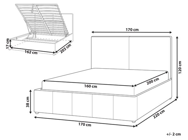 Postel s úložným prostorem Tkanina CASTELNAVET 160 x 200 cm Krémově bílá