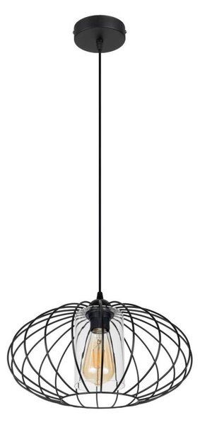 Lustr na lanku CORRINI 1xE27/60W/230V pr. 34 cm černá/čirá