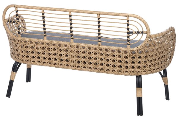 Zahradní lavička s polštářem PRATELLO 122 cm Umělý ratan Přírodní