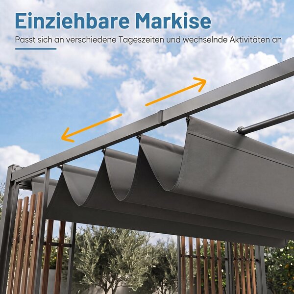COSTWAY Pergola, 2,3 x 2,3 m, krytá terasa, vodotěsná, stabilní, vhodná i pro zimu, altán s clony a nastavitelnou střechou, ochrana proti slunci