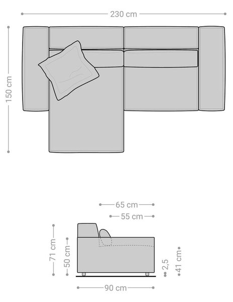DELIFE Rohová pohovka Sirpio 230x155 cm mikrovlákno khaki hnědá variabilní lenoška