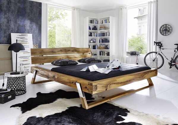Dubová postel Balli-chrom 160x200 cm, dub, masiv