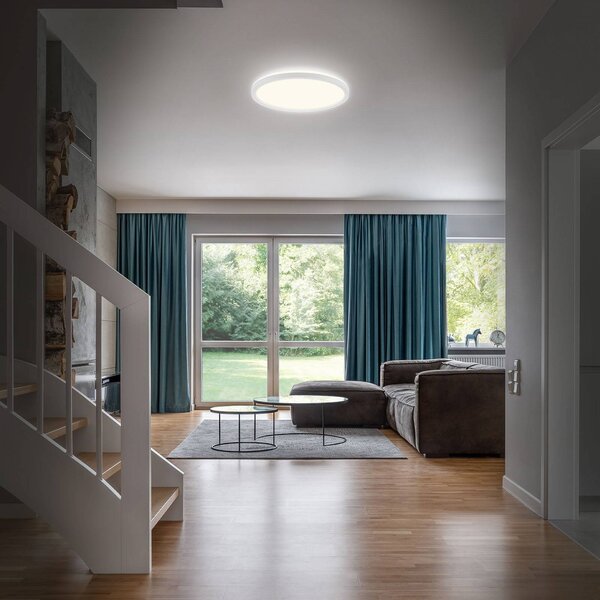 Briloner Stropní svítidlo LED do koupelny Slim Drip, bílé, Ø 42 cm, Bílá / opál, Koupelna, Plast, Moderní