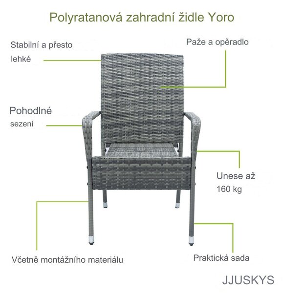 Juskys Ratanové židle Yoro 4 ks - melírovaná šedá