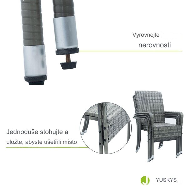Juskys Ratanové židle Yoro 4 ks - melírovaná šedá