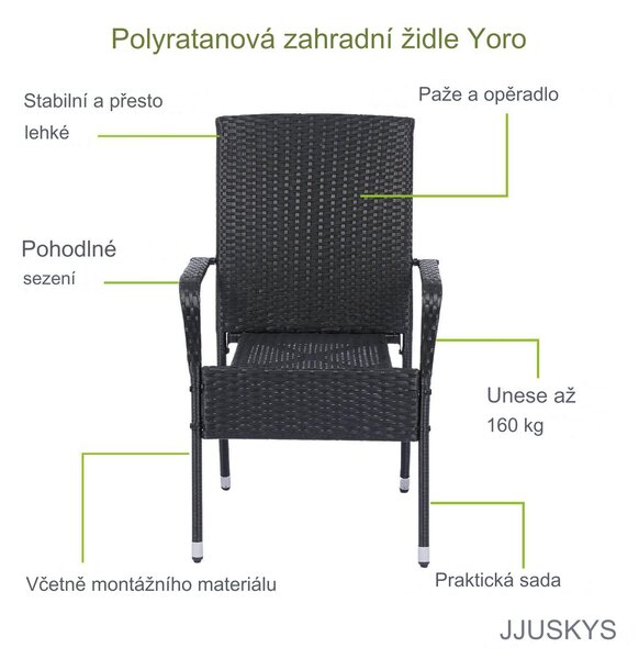 Juskys Ratanové židle Yoro 4 ks - černá