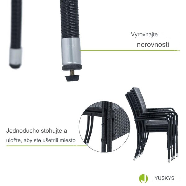 Juskys Ratanové židle Yoro 4 ks - černá