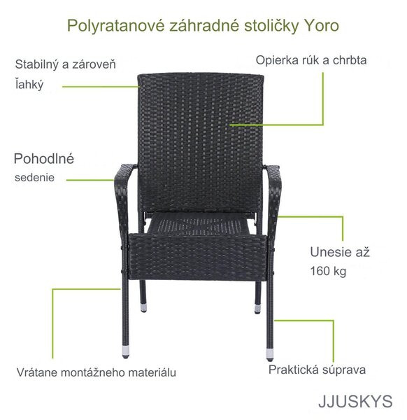 Juskys Ratanové židle Yoro 4 ks - černá
