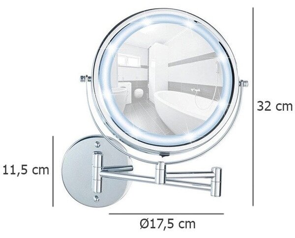 Kosmetické zrcátko Power-Loc LUMI s LED podsvícením, zvětšení x5, WENKO