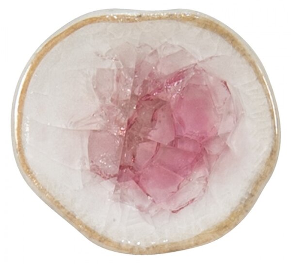 Bílo-růžová antik úchytka s béžovým okrajem a popraskáním Azue – 4x7 cm