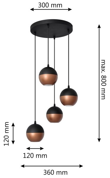 LED Lustr na lanku MIDWAY 4xGU10/4,8W/230V černá/měděná