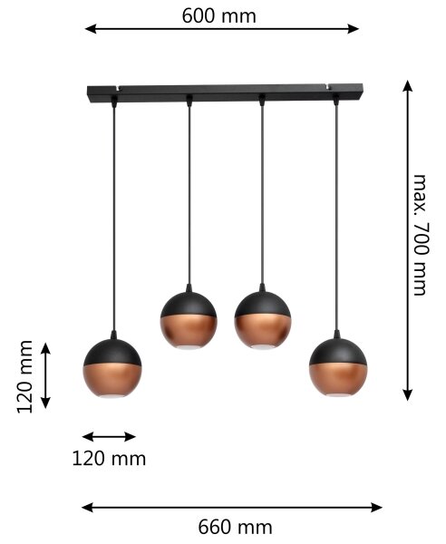 LED Lustr na lanku MIDWAY 4xGU10/4,8W/230V černá/měděná