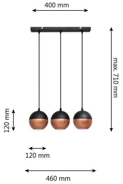 LED Lustr na lanku MIDWAY 3xGU10/4,8W/230V černá/měděná