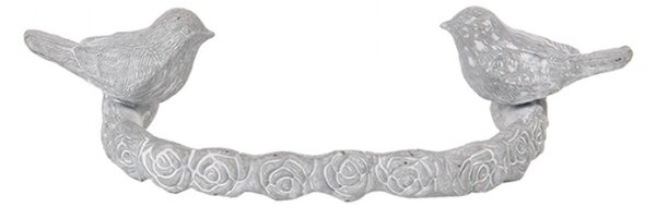 Šedá kovová úchytka s ptáčky – 13x3x8 cm