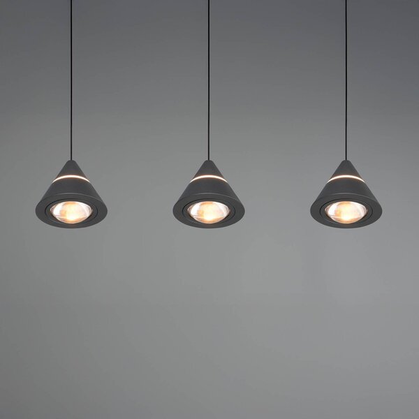 Trio Lighting Závěsné LED světlo Romeo, délka 55 cm, černé, kovové, 3ramenné., Černá, Obývací pokoj / jídelna, kov, Moderní