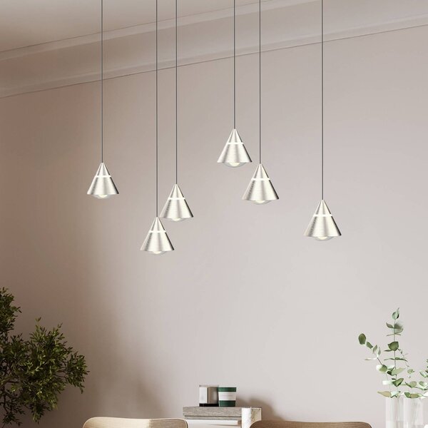 Trio Lighting Závěsné světlo LED Romeo, délka 75 cm, niklovaný kov, 6 ramen., Hliník / šedá / zinek, Obývací pokoj / jídelna, kov, Moderní