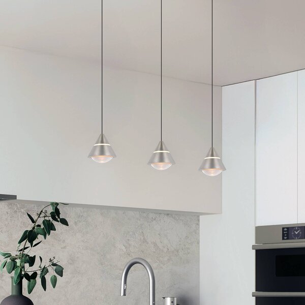 Trio Lighting LED závěsné světlo Romeo délka 55 cm niklové kovové 3-ramenné., Hliník / šedá / zinek, Obývací pokoj / jídelna, kov, Moderní